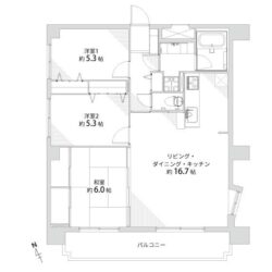 南西向き、角部屋間取